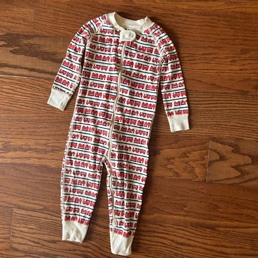 Hanna Andersson Boys 2T HannaJams Trains Organic Cotton Sleeper Footie Size 2T